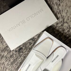 Manolo Blahnik White Leather Flats